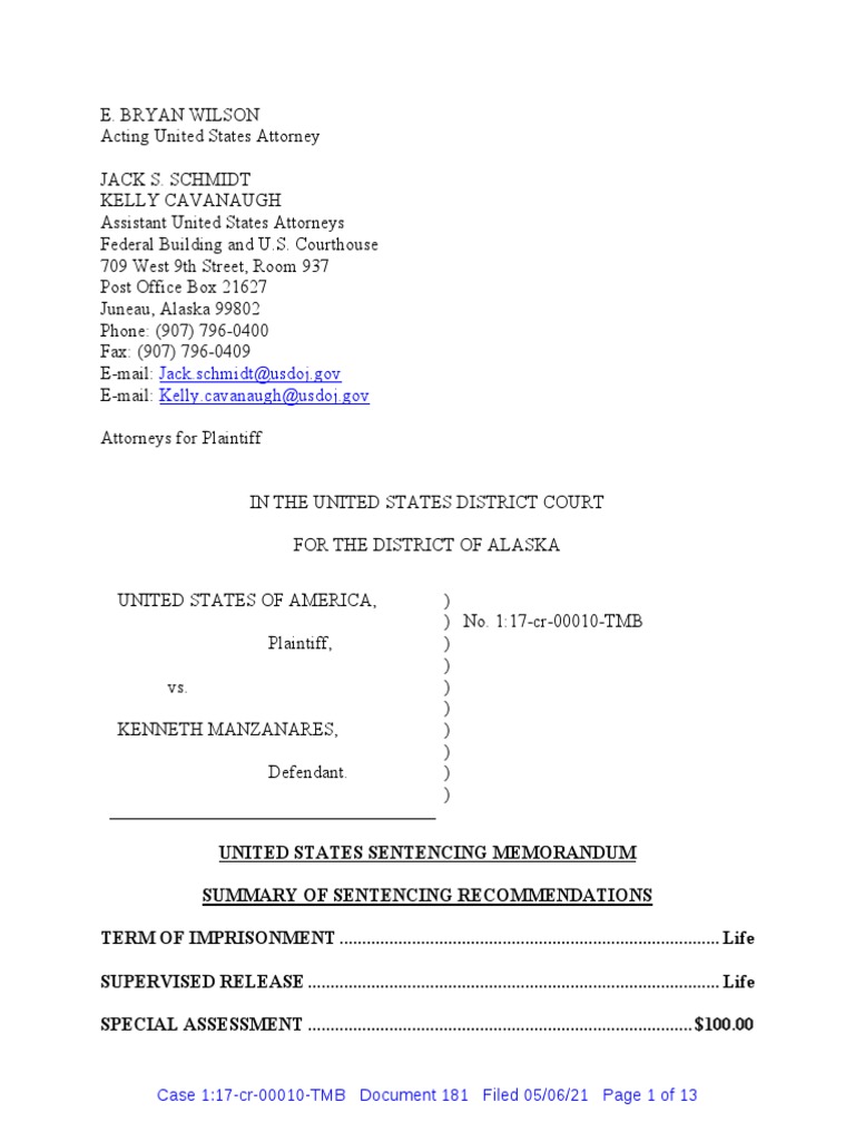 Manzanares Sentencing Memo State PDF United States Federal