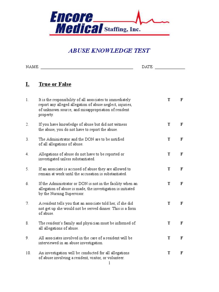 Abuse Reporting Knowledge Test | PDF | Problem Behavior | Violence