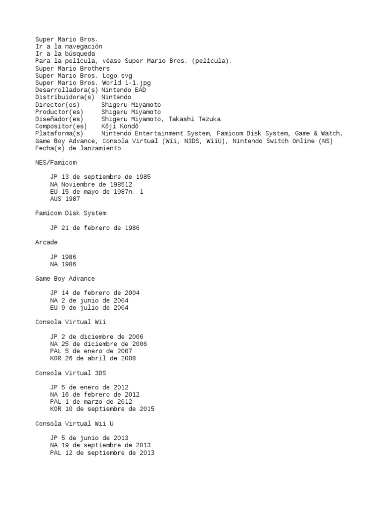 Historia de Super Mario Bros. | PDF | Nintendo | Mario