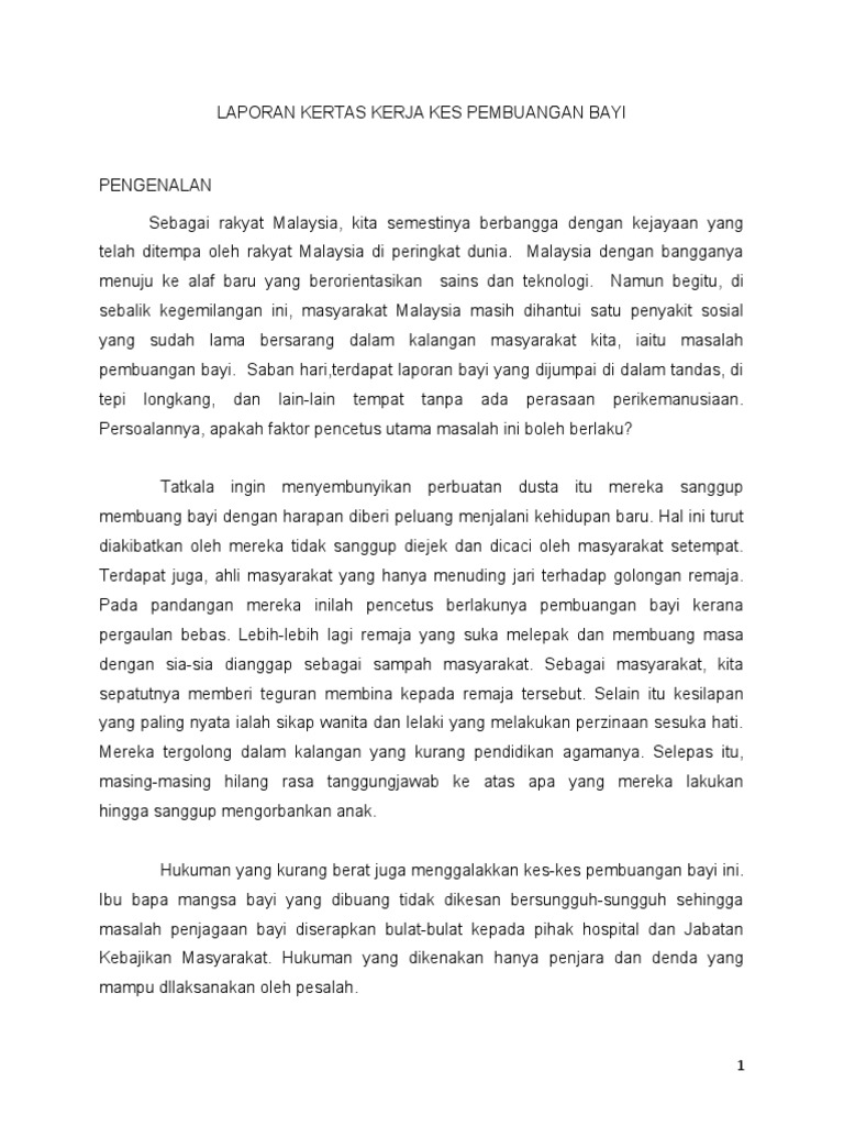 Laporan Kertas Kerja Kes Pembuangan Bayi Pdf