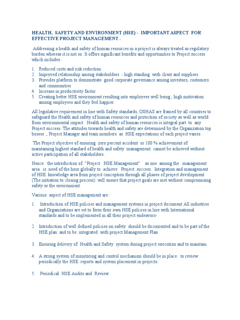 HSE Management for Project Success | PDF | Business