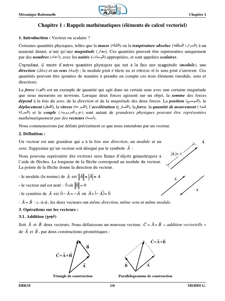 Calcul vectoriel dans le plan 2D | PDF | Scalaire (mathématiques) | Obliger