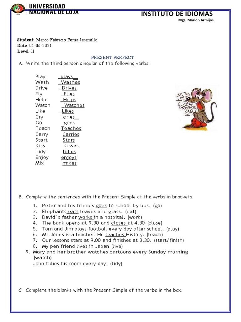 Present Perfect and Simple Exercises | PDF | Morphology | Language ...