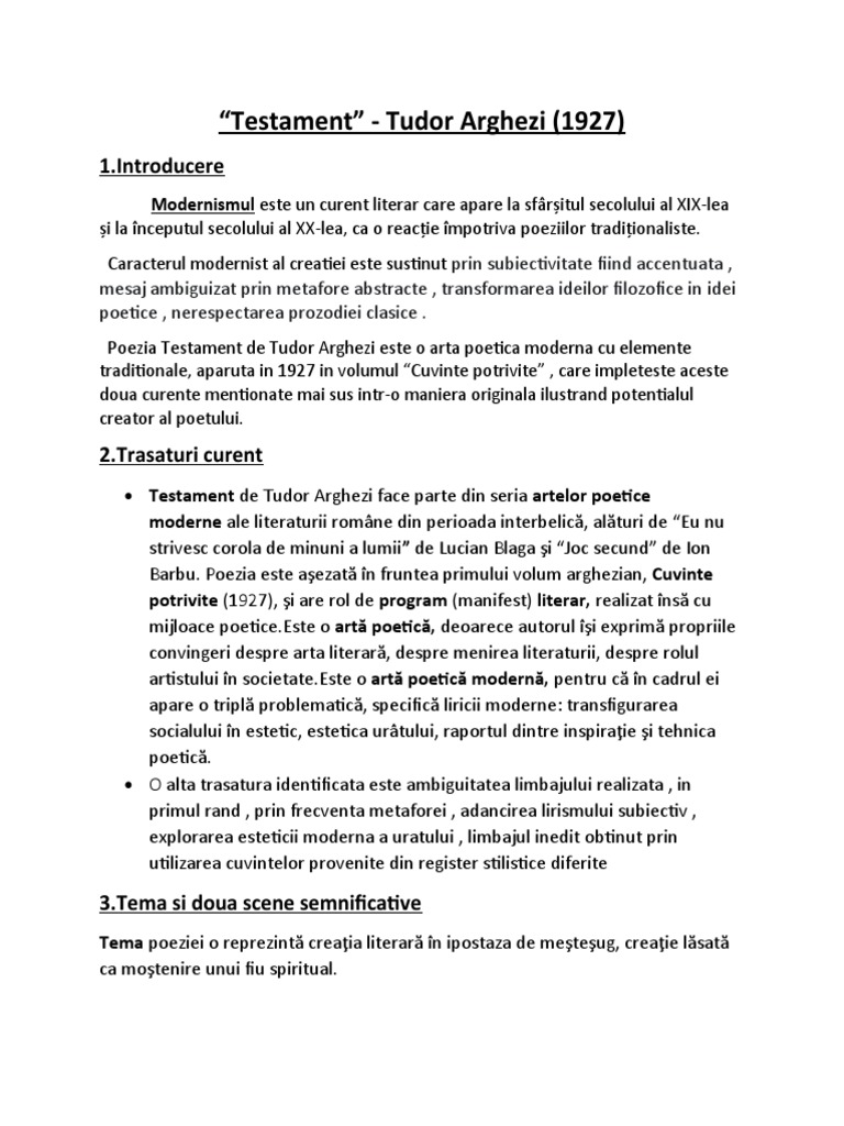 Adam Si Eva De Tudor Arghezi Testament de Tudor Arghezi | PDF