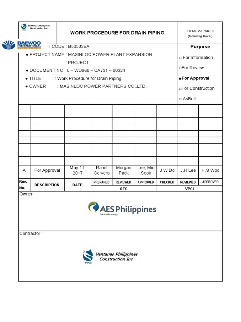Drain Piping Work Procedure for Masinloc | PDF | Pipe (Fluid Conveyance ...