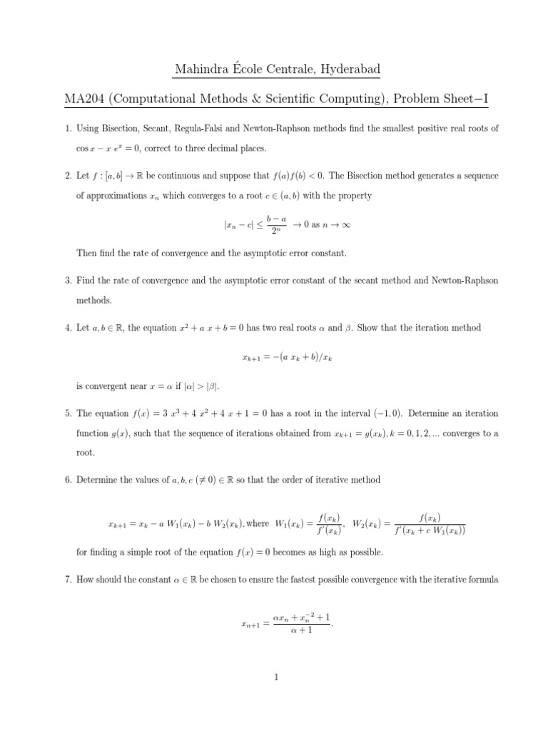 Mahindra Ecole Centrale, Hyderabad MA204 (Computational Methods ...