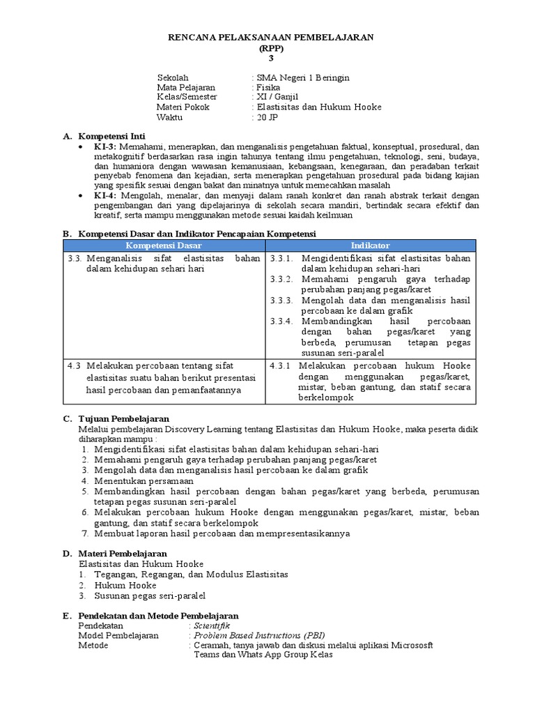 RPP Fisika: Elastisitas dan Hukum Hooke | PDF