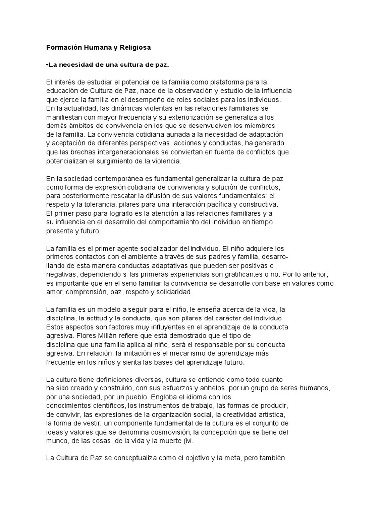 Cultura de Paz en la Familia | PDF | Familia | Comportamiento