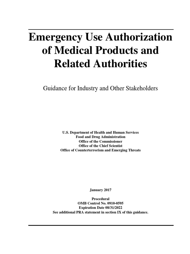 Emergency Use Authorization of Medical Products and Related Authorities PDF Food And Drug