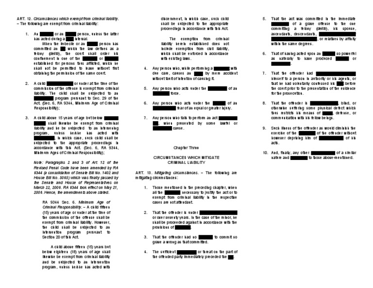 Exempting Circumstances in RPC Art. 12 | PDF | Crime & Violence | Crimes