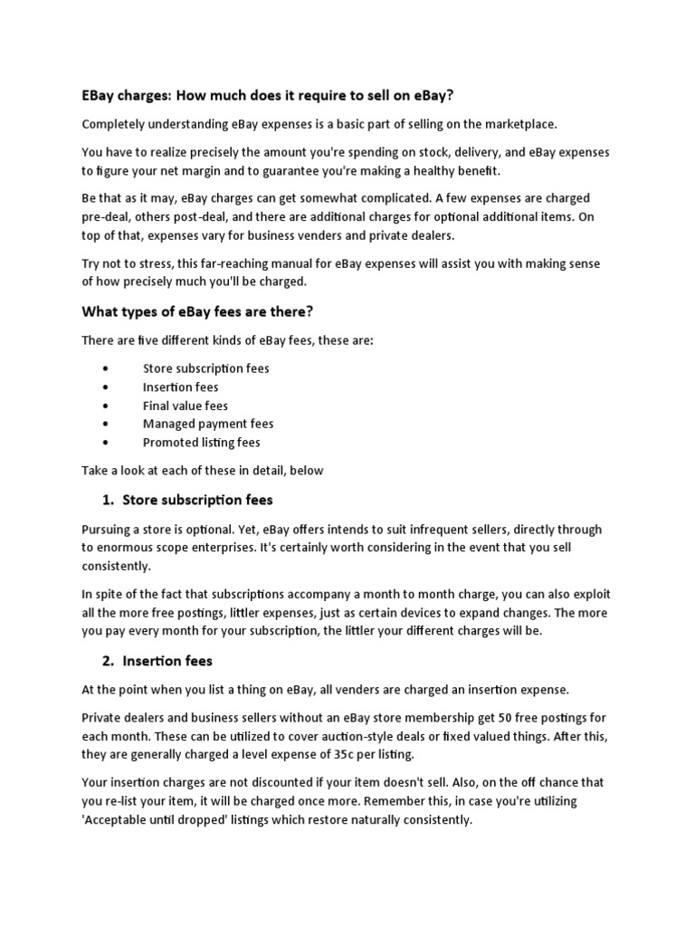 EBay Charges How Much Does It Require To Sell On EBay PDF E Bay