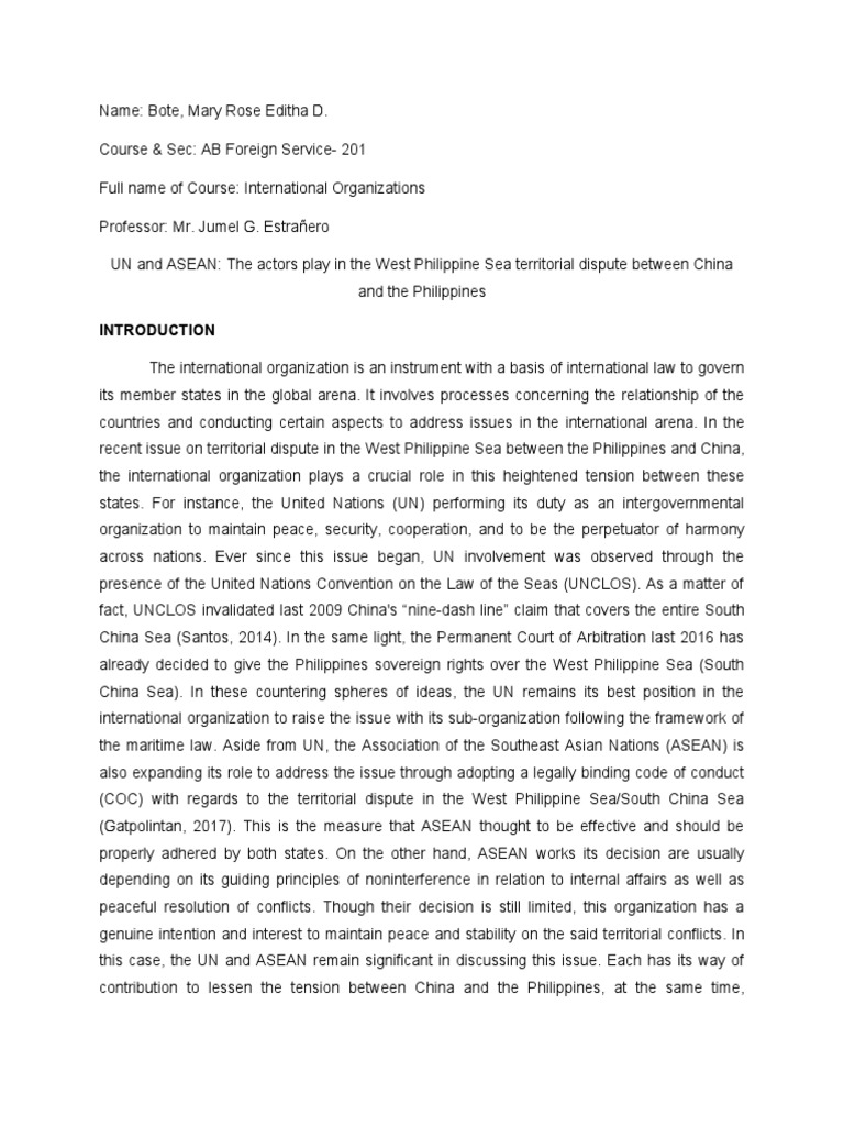 UN and ASEAN Roles in West Philippine Sea | PDF | South China Sea ...