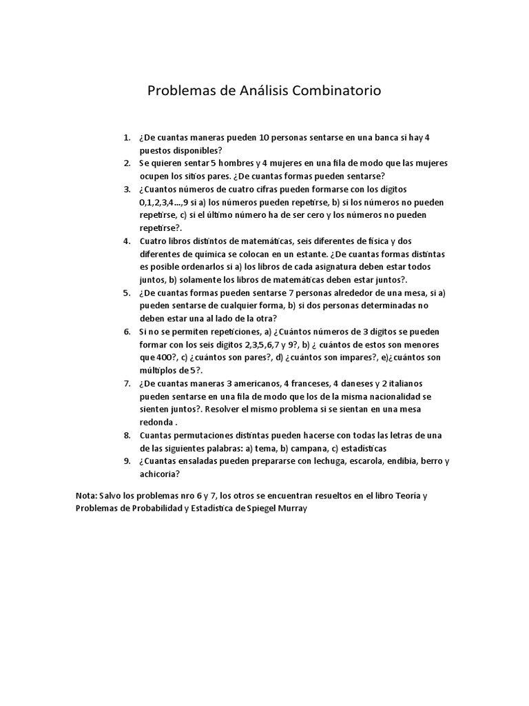 Ejercicios de Análisis Combinatorio | PDF