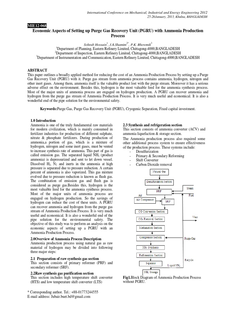 Economic Aspects of Setting Up Purge Gas Recovery Unit (PGRU) With