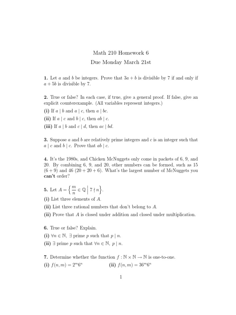 Math 210 Homework 6 | PDF