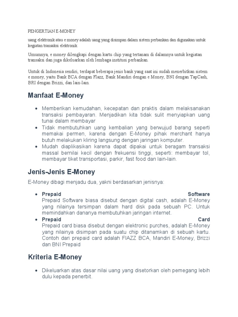 Panduan Lengkap E-Money Mandiri | PDF | Pengelolaan Keuangan & Uang