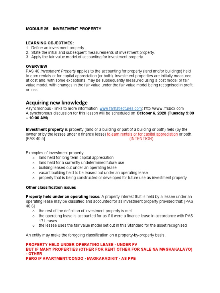 Module 25 Investment Property | PDF | Fair Value | Depreciation
