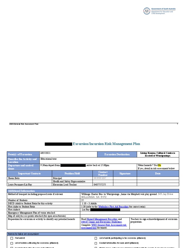 Warriparinga Excursion Risk Assessment | PDF