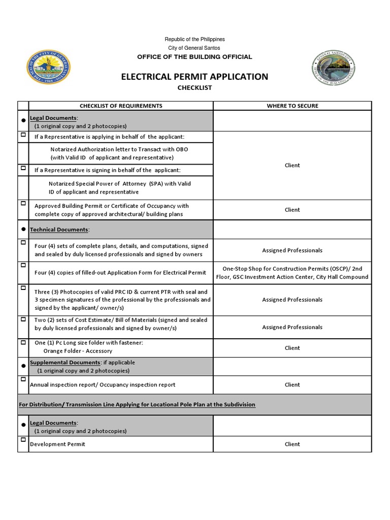 Electrical Permit Application Checklist | PDF | Notary Public ...