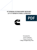 Summer Internship Report at Cummins India Limited: Presented By: Sayali Mahajan Nayan Sonawane