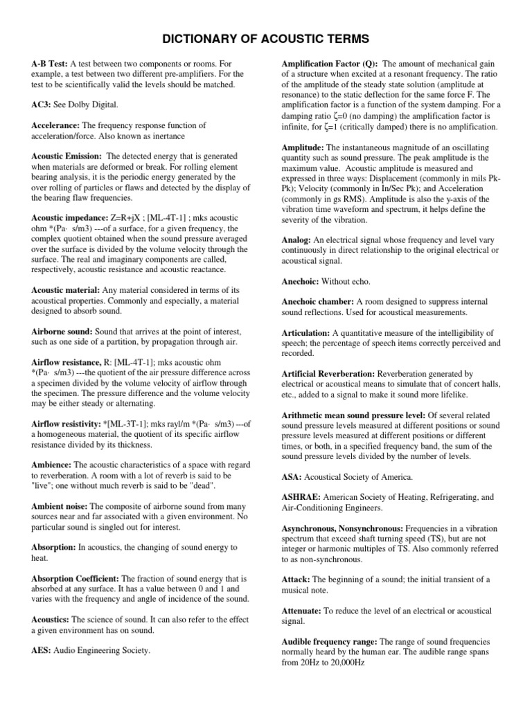 Dictionary of Acoustic Terms PDF Sampling (Signal Processing