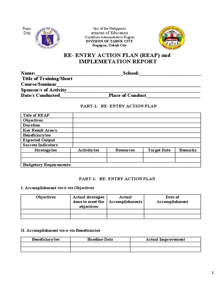 Re entry action plan reap and implemetation report dep artment of