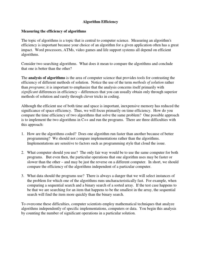 Algorithm Efficiency Measuring The Efficiency of Algorithms | PDF ...