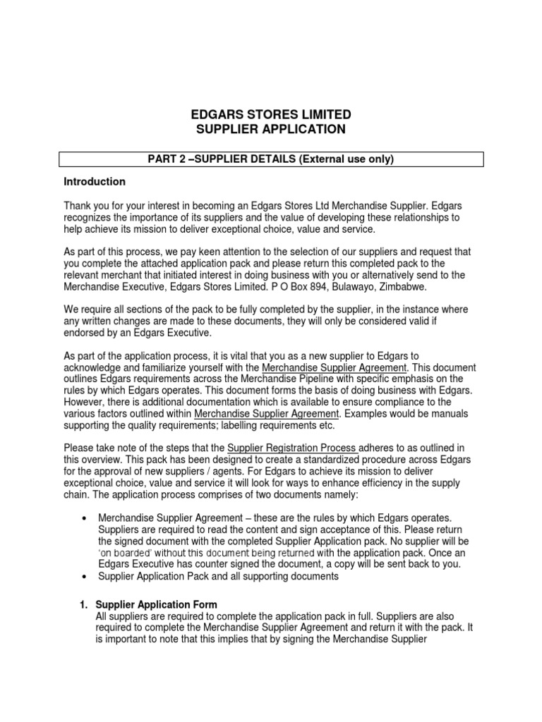 Edgars Stores Merchandise Supplier Application Form PDF Banks