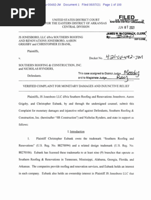 JS Jonesboro v. Southern Roofing & Construction - Complaint (sans exhibits)