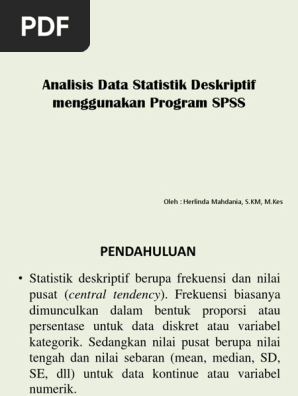 Analisis Statistik Deskriptif Dengan Menggunakan Program Spss Pdf