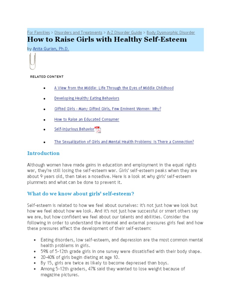 Raising Girls with Healthy Self-Esteem | PDF | Self Esteem | Adolescence