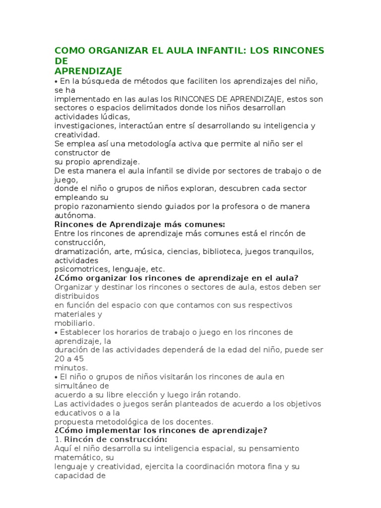 Como Organizar El Aula Infantil Rincon | PDF | Salón de clases ...