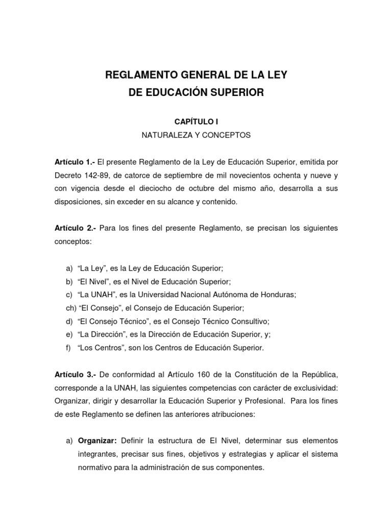 Reglamento Ley de Educación Superior | PDF | Regulación | Educación más ...