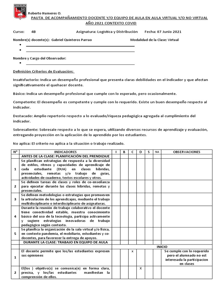 Pauta de Acompañamiento Al Aula 2021 | PDF | Salón de clases | Enseñando