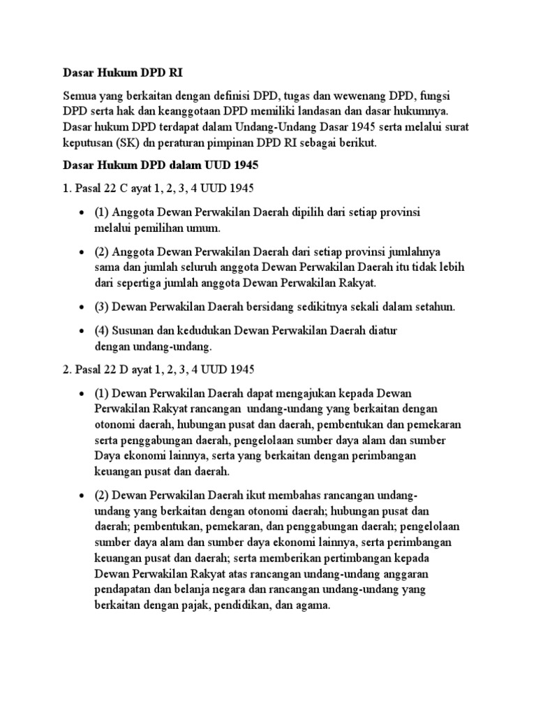 Dasar hukum dpd menurut sk dan peraturan dpd ri