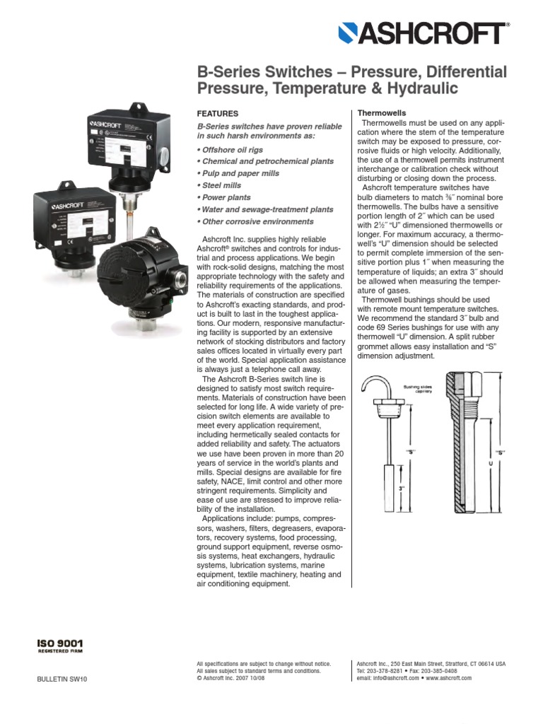 BSeries Switches Pressure, Differential Pressure, Temperature