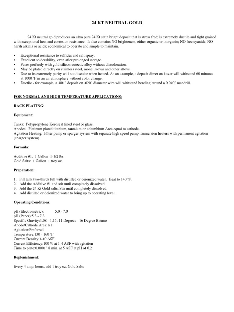 24 Ktgoldplatingsolution | PDF | Gold | Corrosion