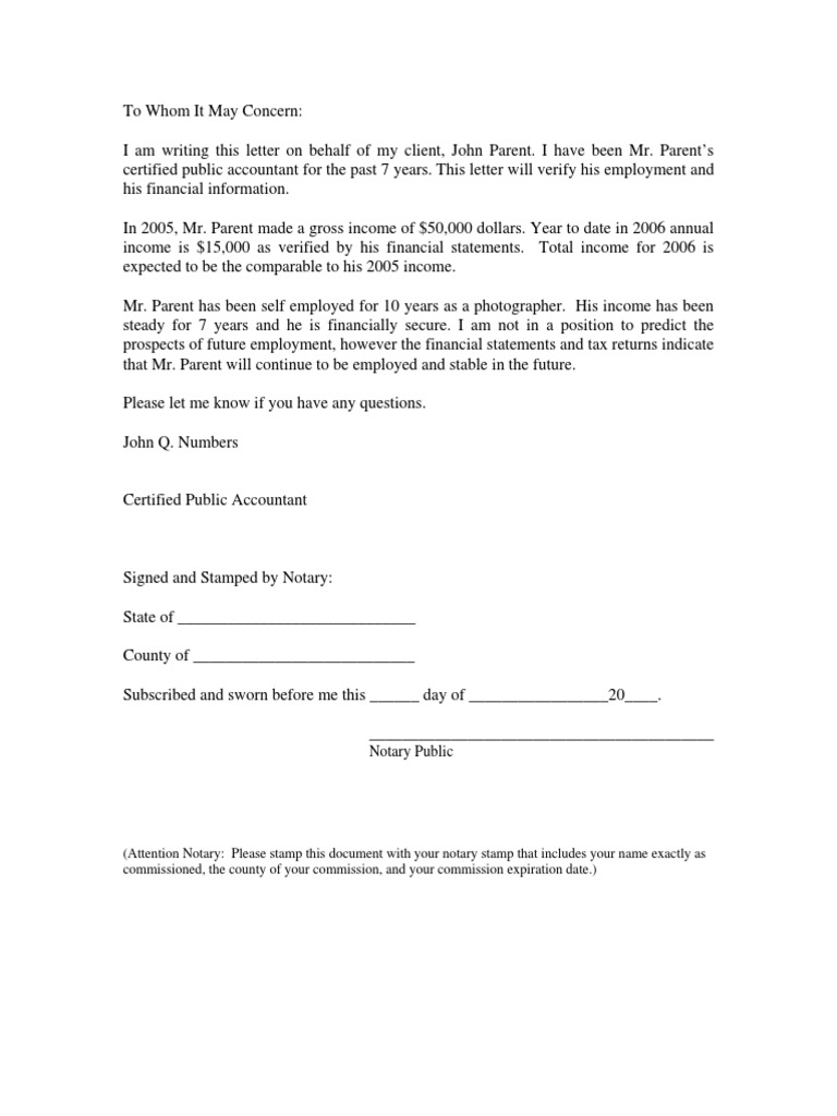 Self Employment Verification Letter | PDF