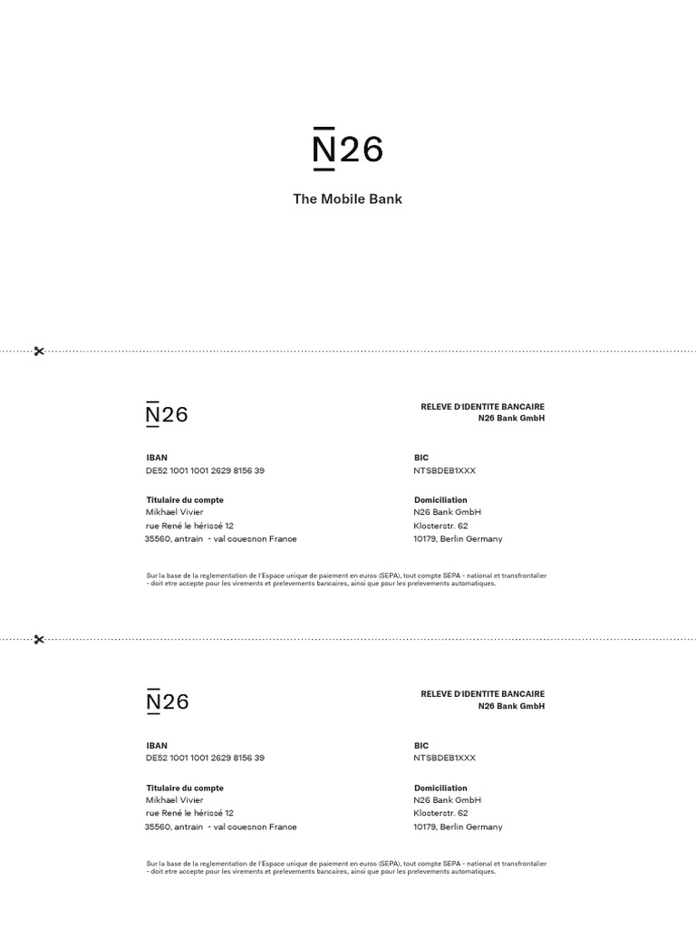 RIB et IBAN N26 : Guide Pratique | PDF