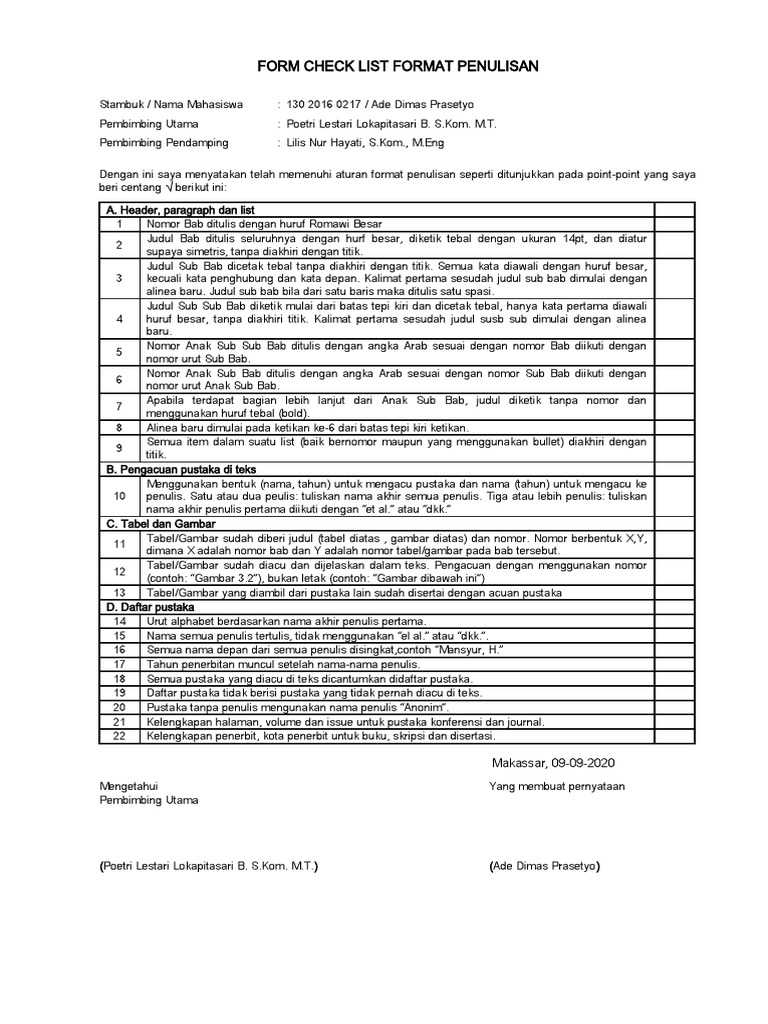 Format Penulisan Checklist yang Benar | PDF