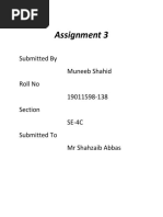 Assignment 3: Submitted by Muneeb Shahid Roll No 19011598-138 Section SE-4C Submitted To MR Shahzaib Abbas