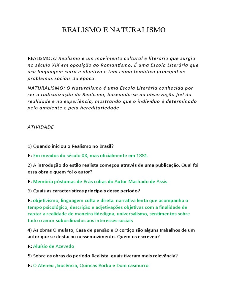 Realismo E Naturalismo Pdf : Avaliação de Literatura – IHSU