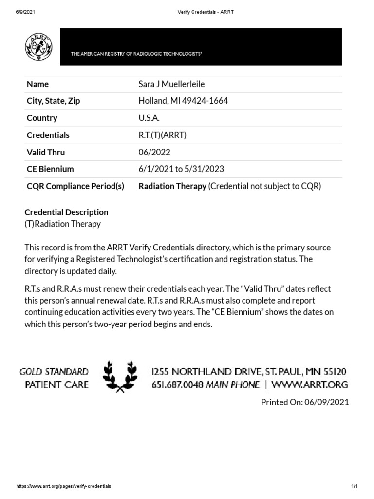 Verify Credentials Arrt PDF