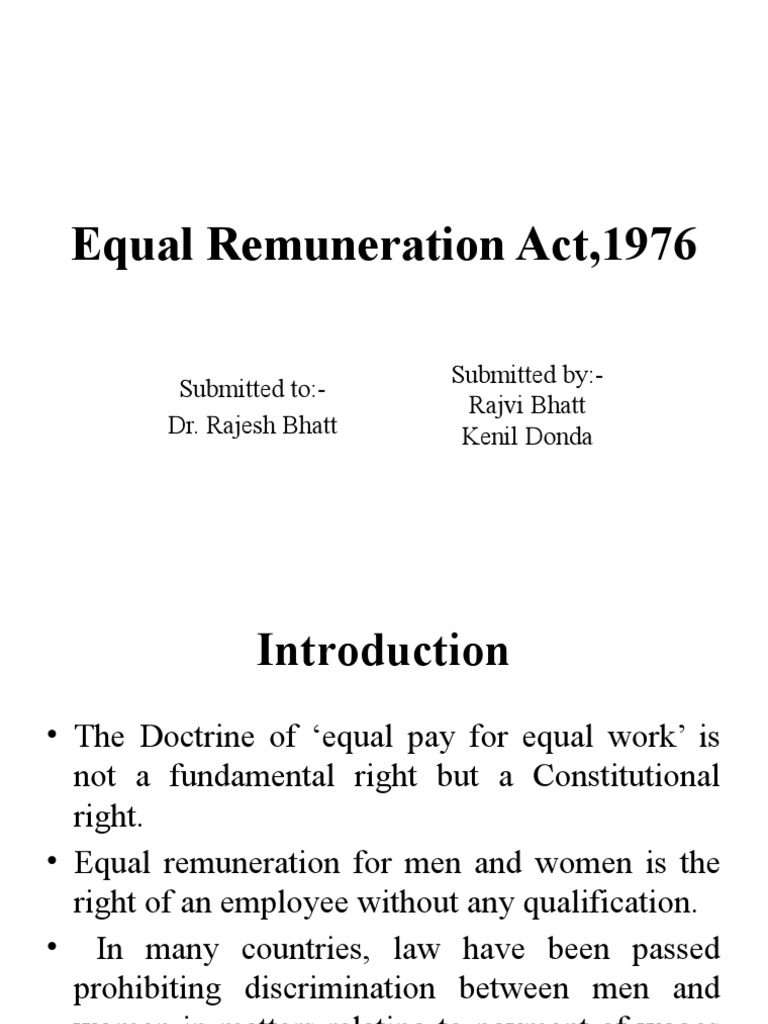 Overview of Equal Remuneration Act 1976 | PDF | Equal Pay For Equal ...