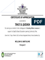 Tracy B. Quejada: Certificate of Appreciation