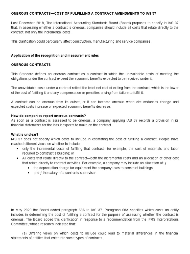 Onerous Contracts-Cost of Fulfilling A Contract Amendments To Ias 37 ...