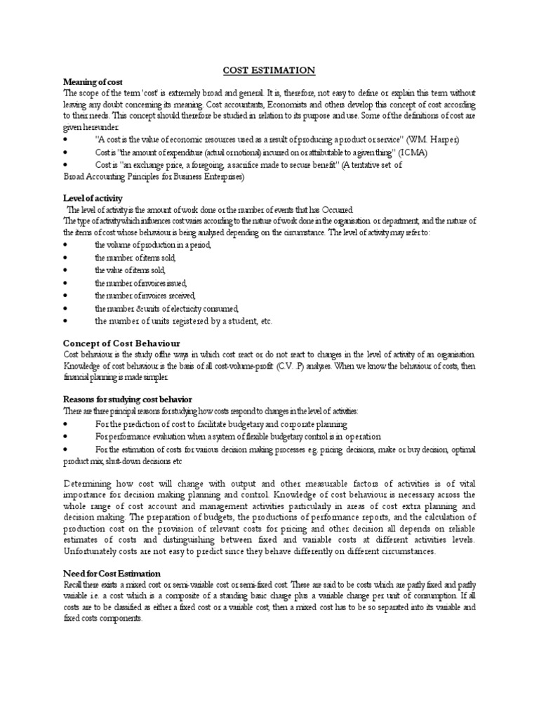 Cost Estimation Meaning of Cost PDF Forecasting Ordinary Least