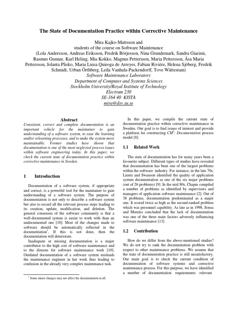 (Article) The State of Documentation Practice Within Corrective ...