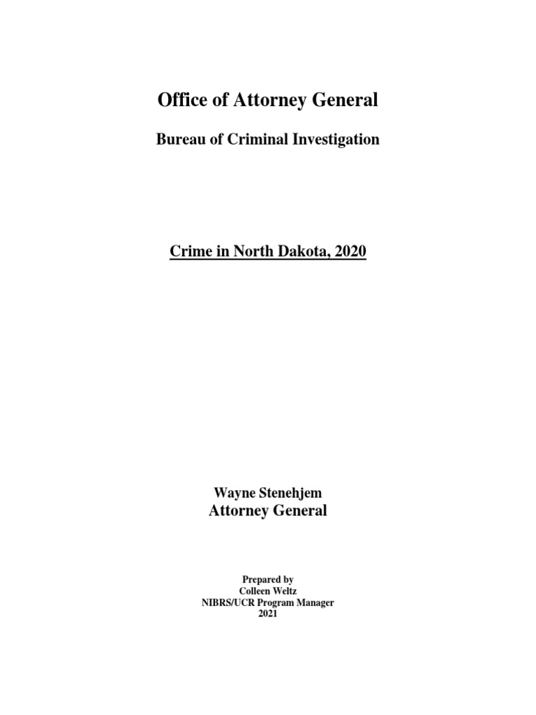 2020 North Dakota Crime Report | PDF | Theft | Uniform Crime Reports