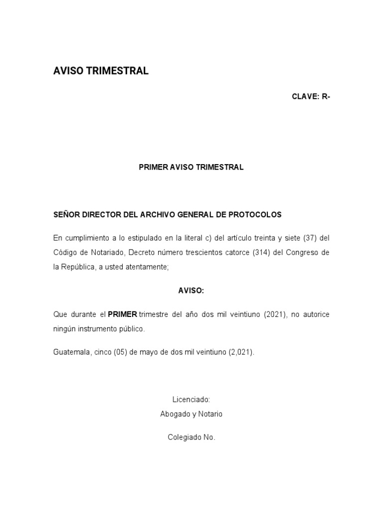 Primer Aviso Trimestral PDF